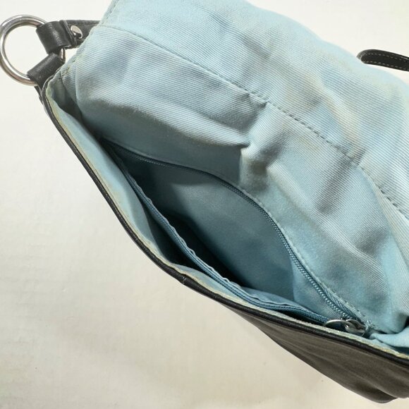 Coach Black Leather Crossbody Bag Buckle Detail Light Blue Interior Preowned - Picture 6 of 12